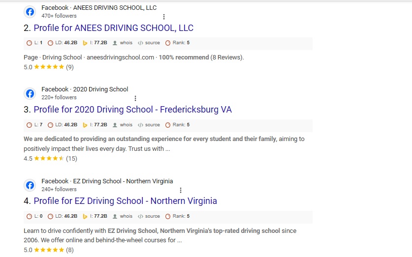 driving school website reviews on facebook